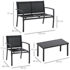 Conjunto de Móveis de Jardim Conjunto de 4 Peças Móveis de Exterior com 2 Poltronas 1 Sofá de 2 Lugares e Mesa de Centro com Tampo de Vidro Temperado Preto — foto 3