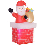Pai Natal Insuflável com Sacos de Presente Saindo de uma Chaminé Decoração de Natal Insuflável com Luzes LED par Exterior 130x82x195 cm Vermelho — foto 1
