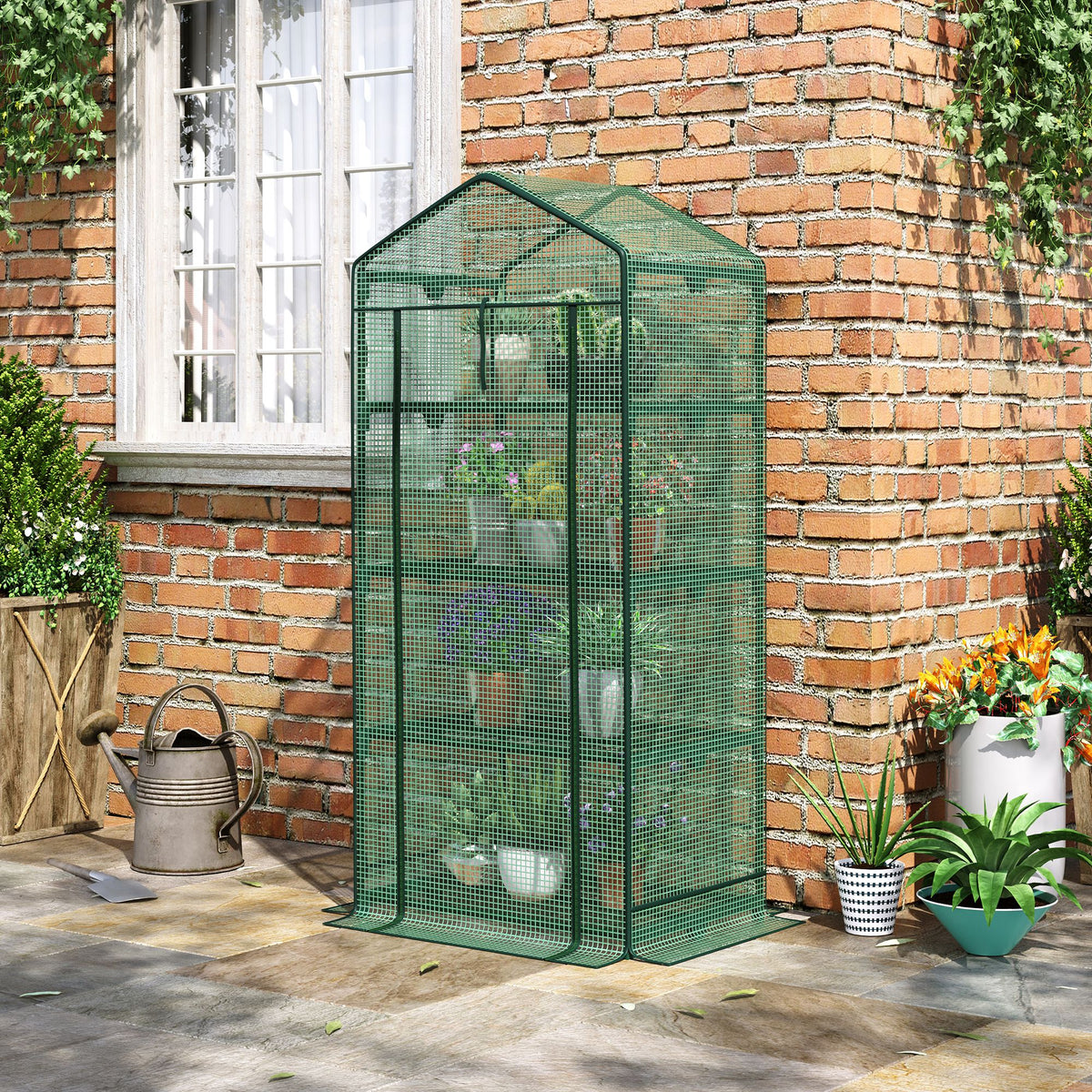 Estufa de Jardim com 4 Prateleiras de Grade e Porta Enroláveis Estufa para Vasos de Plantas Flores Jardim Exterior 69x49x158cm Verde — foto 2