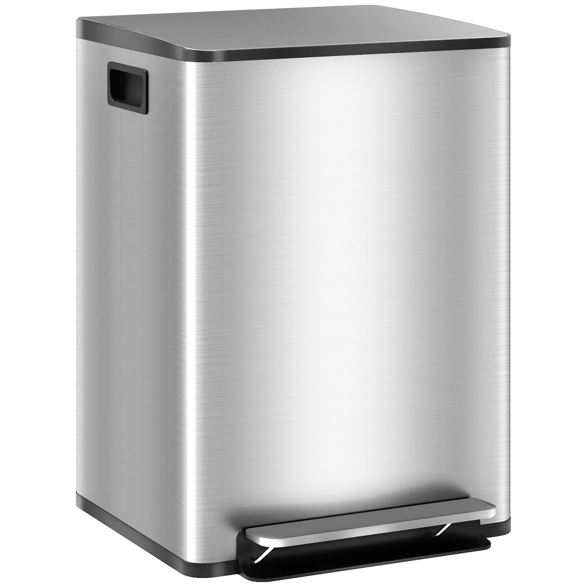 Balde de Lixo de Cozinha com 2 Compartimentos 2x20L Cubo de Lixo de Aço Inoxidável com Pedal Fechamento Suave e Cubo Amovível para Escritório Cozinha Prata — foto 1