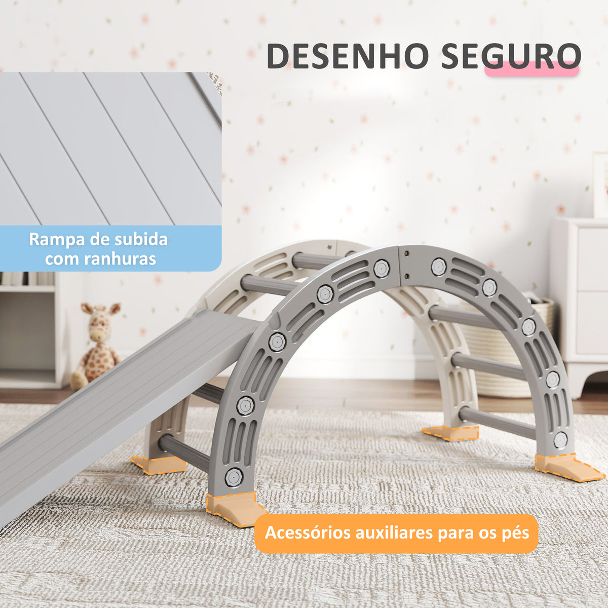 Brinquedo de Escalada para Crianças 4 em 1 com Arco de Escalada Baloiço Rampa e Escorrega Brinquedo de Plástico para Crianças de 18-48 Meses para Interior e Exterior Cinza e Branco — foto 5