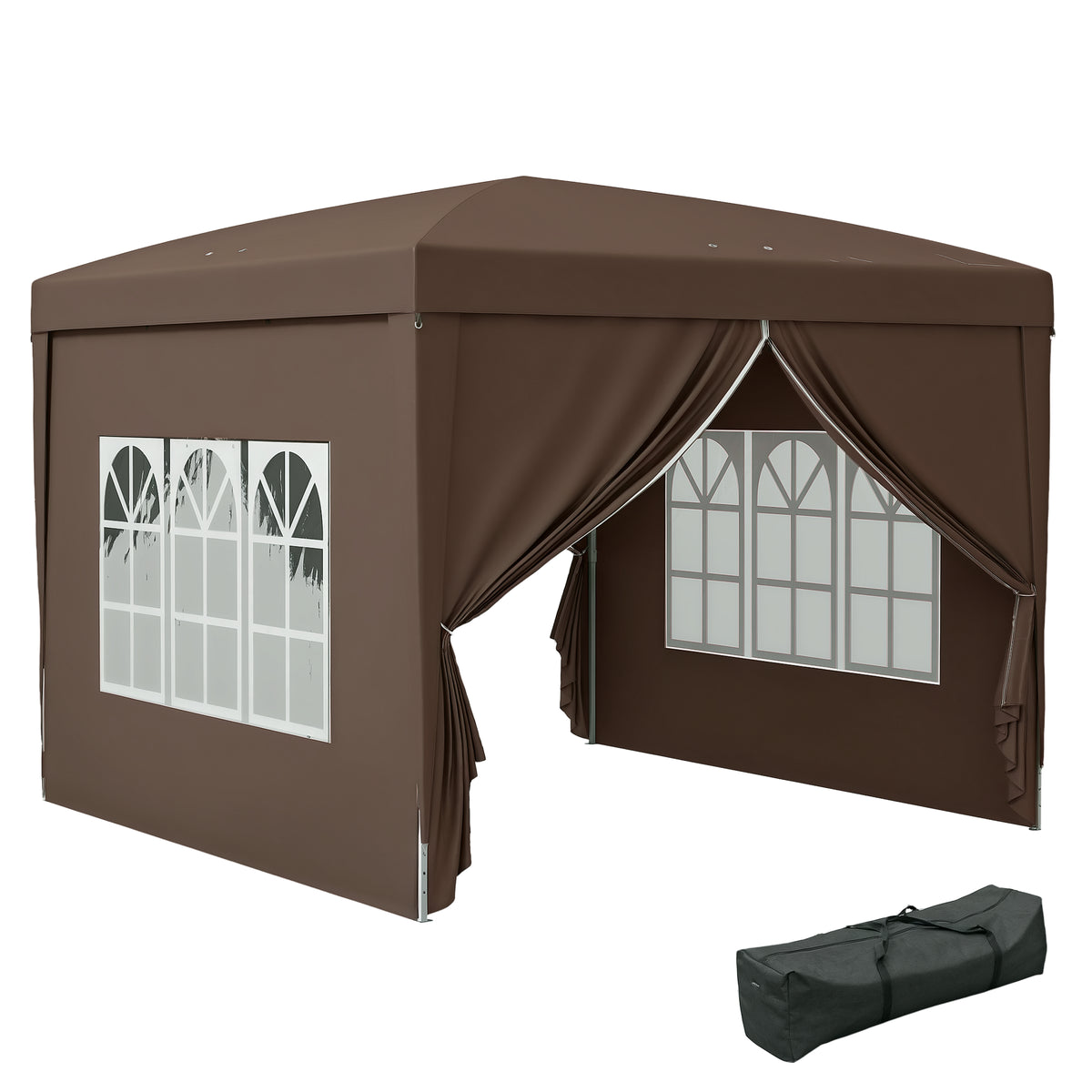 Tenda de Jardim com Paredes Laterais Amovíveis Janelas Porta com Fecho de Correr e Bolsa de Transporte 295x295x196-258 cm Café — foto 1