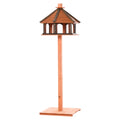 Casa para Pássaros de Pé de Madeira Maciça Ø52x130cm com Teto Comedouro para Aves Silvestres para Exterior Jardim Natural — foto 1