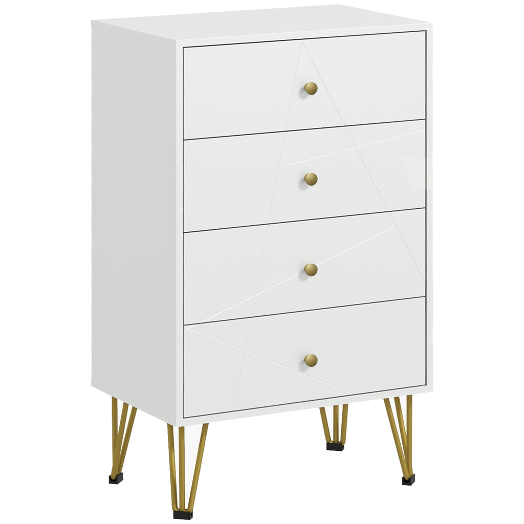 Cómoda de Quarto Moderna Cómoda de Madeira com 4 Gavetas e Pés Metálicos Cómoda de Gavetas para Sala Escritório 60x40x100 cm Branco — foto 1