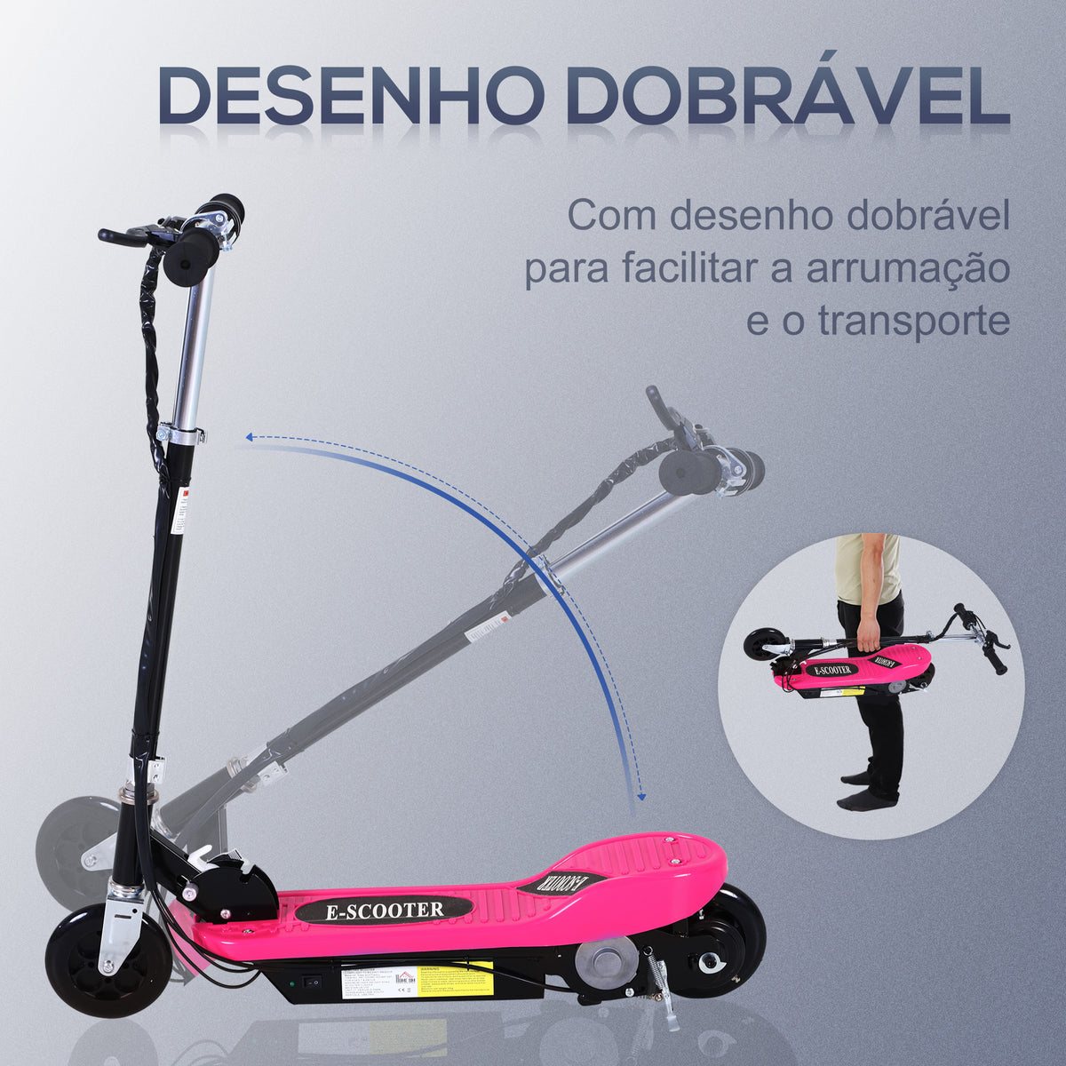 Trotinete Elétrica Dobrável para Crianças e Adolescentes acima de 7 Anos Velocidade de 10km/h Trotinete Elétrica com Guiador Ajustável e Freios Carga Máxima 50kg 78x37x89-95cm Rosa — foto 5