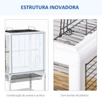 Gaiola para Passáros com Suporte Desmontável Gaiola com 4 Rodas Teto com Abertura 2 Comedouros 2 Poleiros e Bandeja para Periquitos Canários 47x35x106,5cm Branco — foto 6