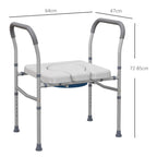Cadeira Higiénica 4 em 1 Cadeira com Sanita de Alumínio Cadeira de Duche com Altura Ajustável e Almofadas Antiderrapantes Carga 136 kg para Pessoas com Deficiência Grávidas 64x53x70-82 cm Cinza — foto 3