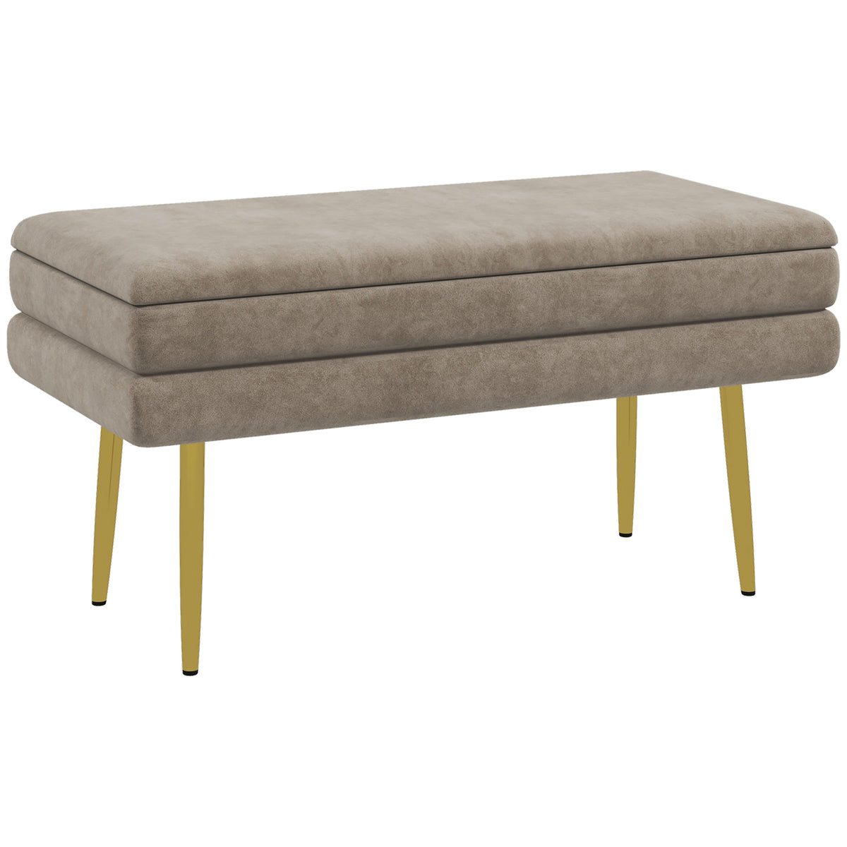 Banco Pé de Cama 30L Banco com Armazenamento para Dormitório Estofado em Veludo Banco de Entrada com Pés de Aço 79,5x37,5x43 cm Bege — foto 1