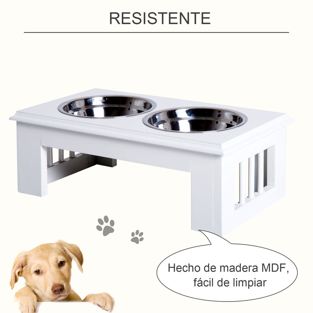Comedouro Elevado para Cães com Suporte e 2 Tigelas Amovíveis de Aço Inoxidável Alimentador para Animais de Estimação 44x24x15 cm Branco — foto 5