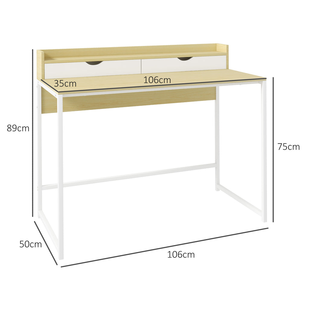 Secretária Moderna Mesa para Escritório Mesa de Computador com Estante de Armazenamento e 2 Gavetas Removíveis 106x50x89 cm Branco — foto 3