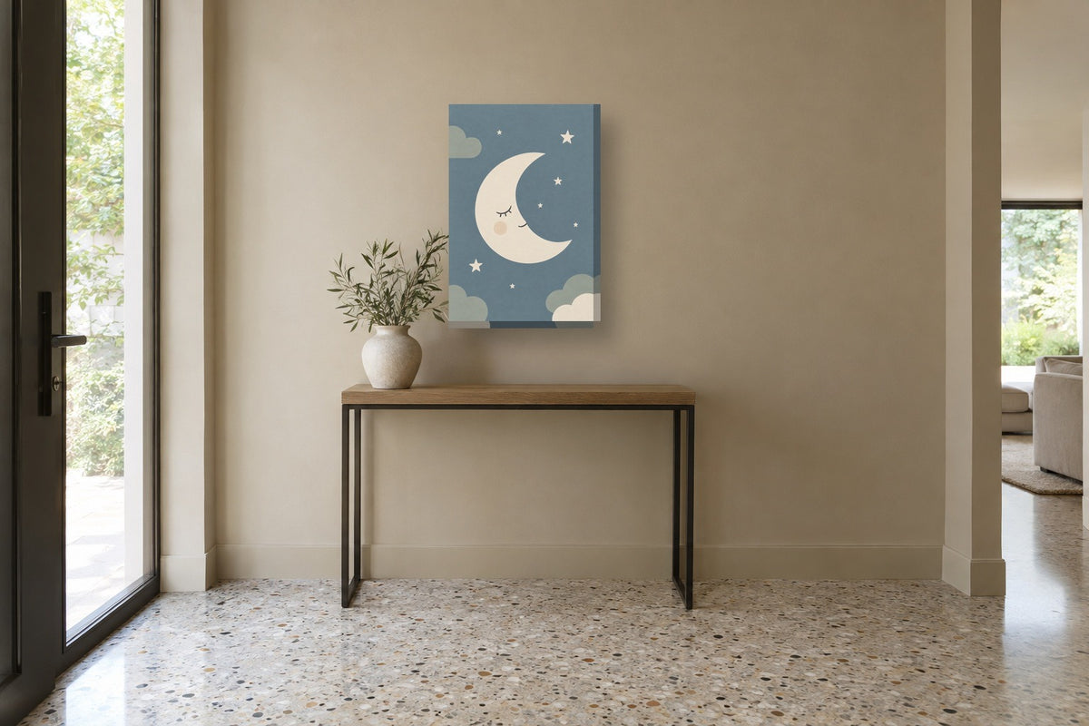 Lua e estrelas · Minimalista · quadro bebé — bebe-lua-e-estrelas-minimal_ver_40x60_corredor