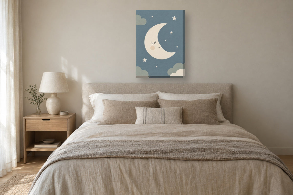 Lua e estrelas · Minimalista · quadro bebé — bebe-lua-e-estrelas-minimal_ver_50x70_quarto