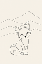 Montanhas e raposa · Line art · quadro bebé — bebe-montanhas-e-raposa-lineart_ver