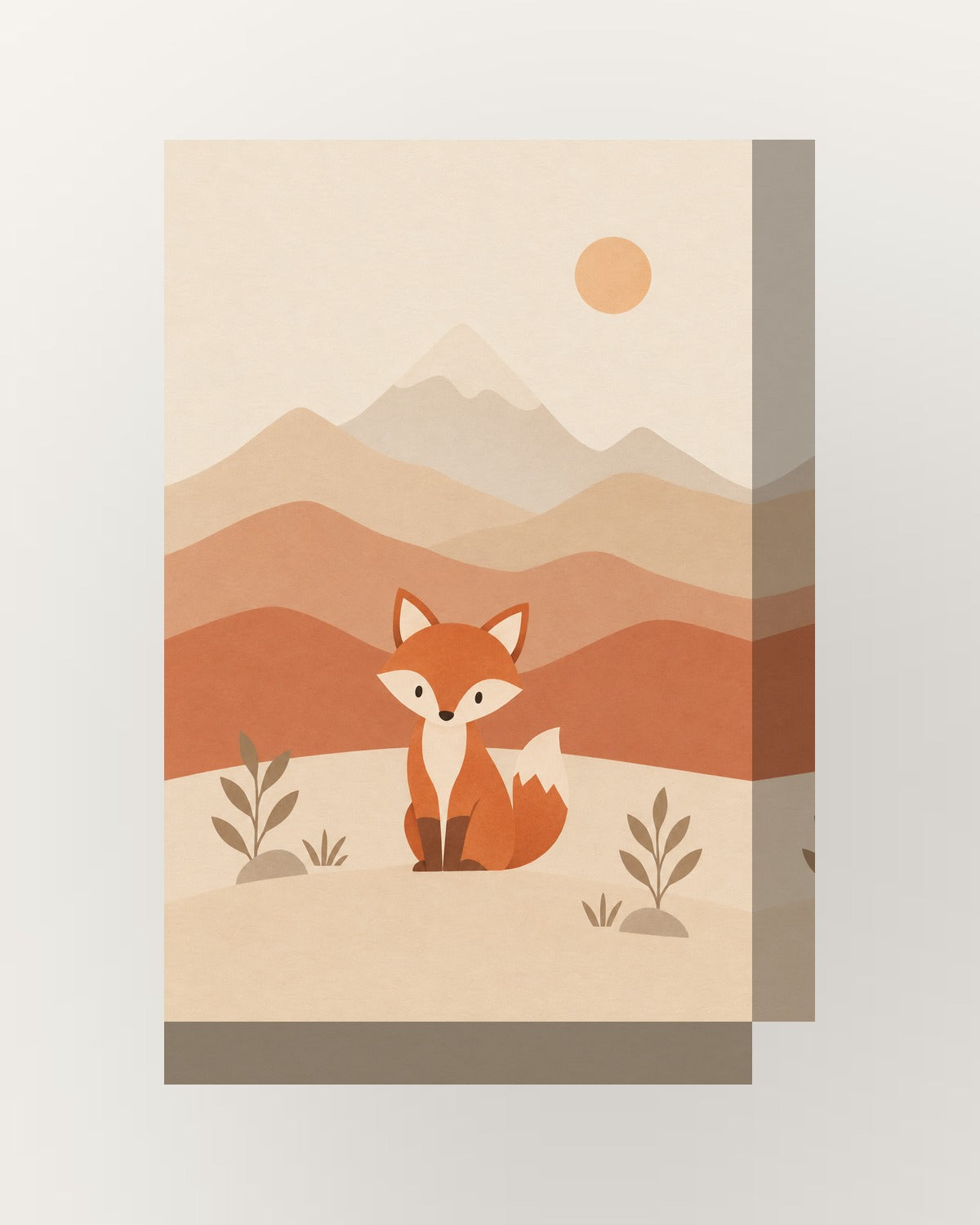 Montanhas e raposa · Minimalista · quadro bebé — acabamento:thick
