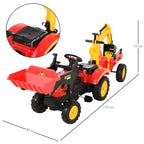 Trator de pedais com reboque escavadeira com pá frontal de brinquedo de condução para crianças acima de 3 anos Direção e pás de fácil controle Suporta até 35 kg 179x42x59 cm Vermelho — foto 3