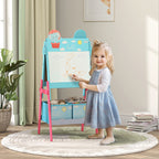 Cavalete para Crianças 2 em 1 Arsósia Infantil com Dupla Face 2 Caixas de Arrumação Cavalete de Pintura para Crianças com Estampa em Animais 53,5x49x113 cm Azul — foto 2