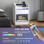 Mesa de Cabeceira com Luzes LED Mesa de Cabeceira com Gaveta Prateleira Estação de Carregamento Entrada USB e Controlo Remoto 40x40x58 cm Branco - Modelo 1 — foto 4