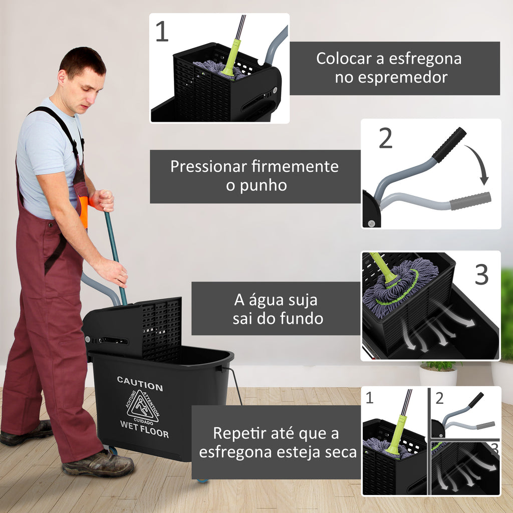 Balde de Limpeza 20L com Rodas e Espremedor Balde para Esfregona com Separador de Água 60x27x70,5 cm Preto — foto 6