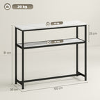 Mesa Consola Moderna Consola Estreita com Superfície com Efeito Mármore Prateleira Aberta e Estrutura de Metal Consola de Sofá para Entrada Sala de Estar 100x30x81 cm Branco — foto 3