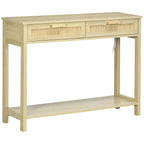 Mesa de console em malha Mesa de entrada com 2 gavetas e prateleira inferior para o corredor Quarto sala de estar Estilo rústico 100x30x76 cm Natural — foto 1