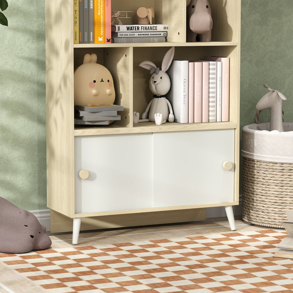 Estante Infantil de Madeira com 4 Compartimentos Estante de Livros para Crianças com Prateleiras Abertas e Armário para Domitório Sala de Jogos 80x30x140,5 cm Branco e Madeira — foto 8