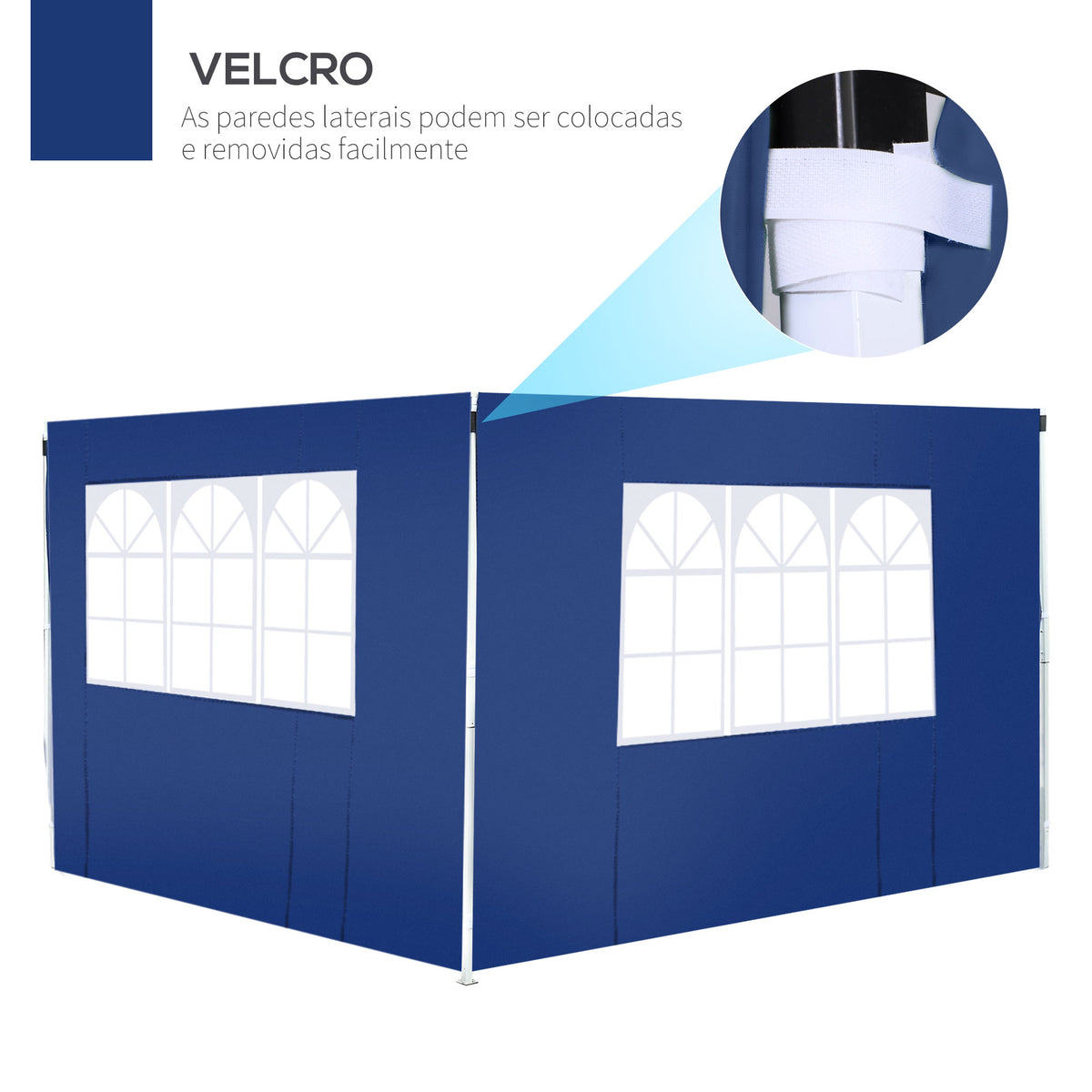 2 Paredes Laterais para Tenda 3x2 m Parede Lateral de Tecido Oxford com 2 Janelas Apto para tendas 3x3 m e 3x6 m Azul — foto 5