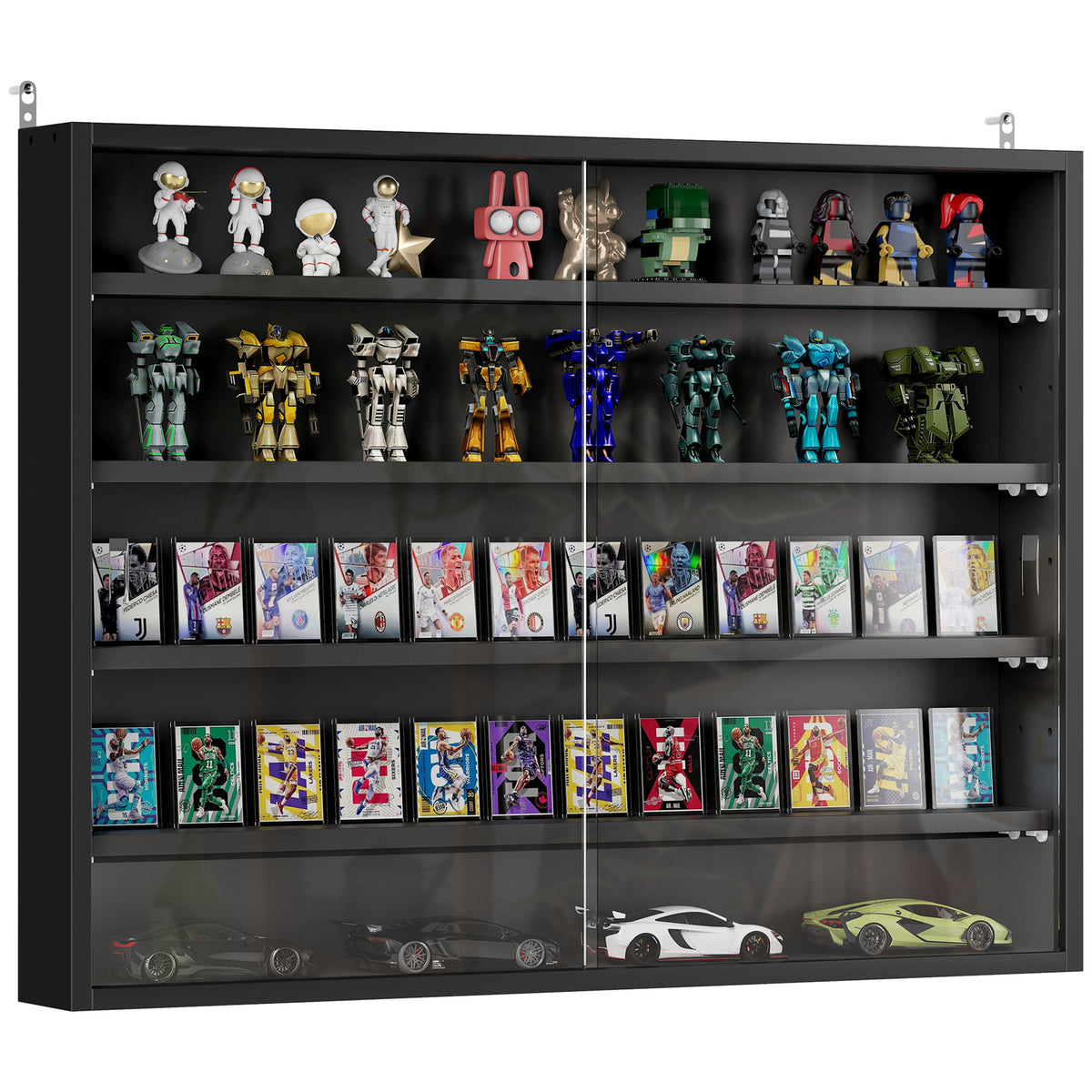 Vitrine de Parede de Madeira com Prateleiras Ajustáveis e 2 Portas Corredeiras de Vidro para Coleções Perfumes Bonecos de Decoração 80x9,5x60cm Preto - Modelo 1 — foto 1