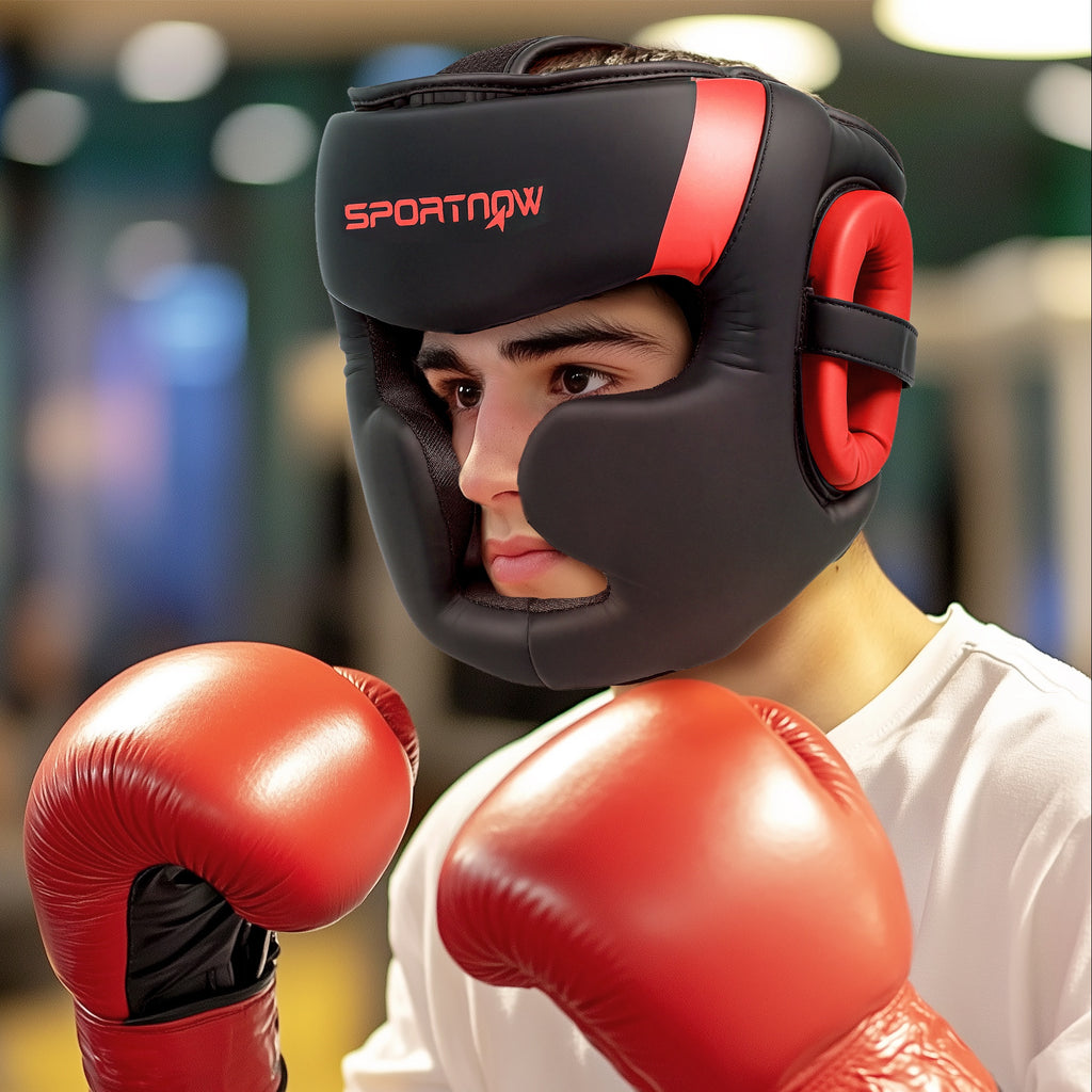 Capacete de Boxe Capacete MMA com Correia Ajustável Protetor de Cabeça para Grappling Sparring Artes Marciais Karate Tamanho L Vermelho e Preto — foto 2