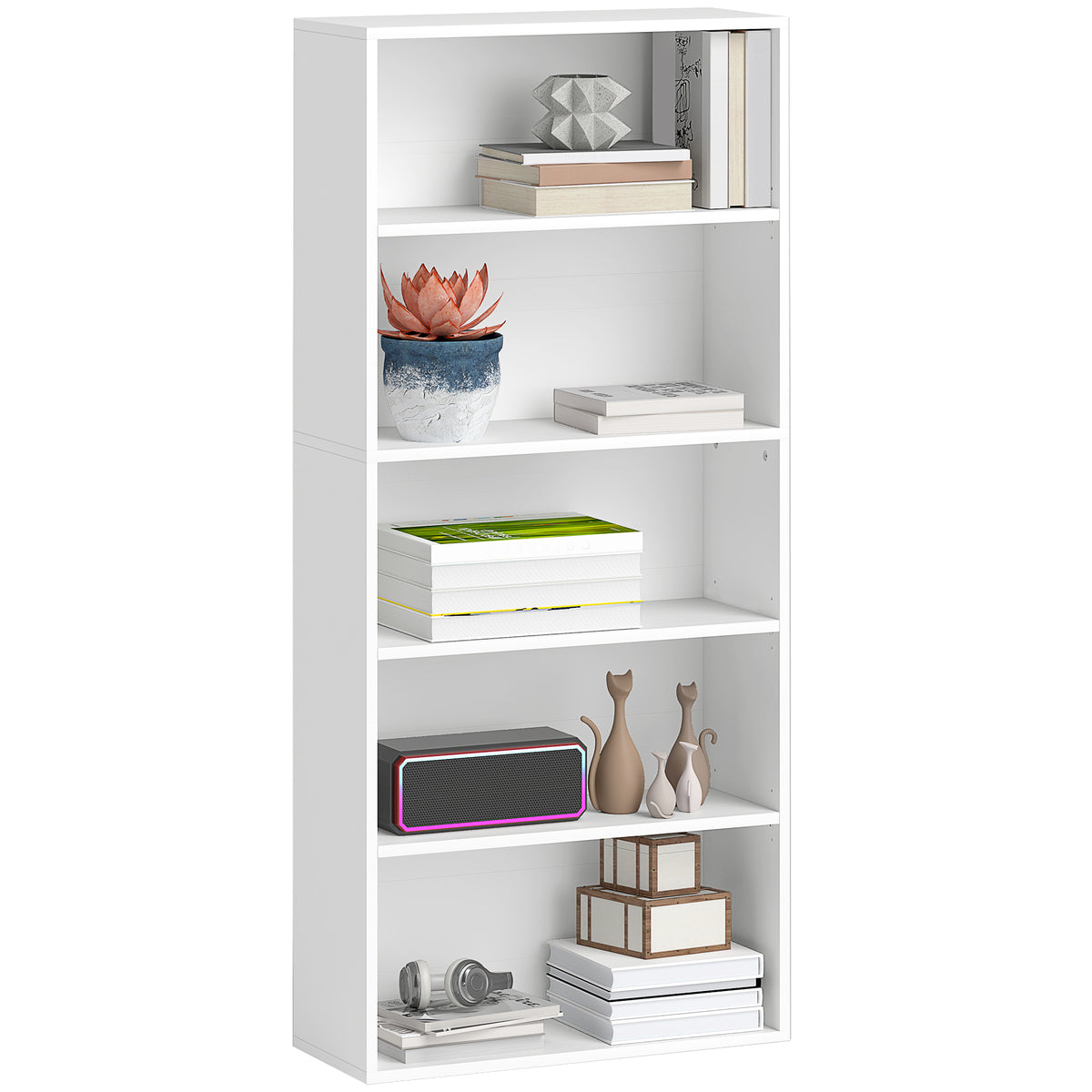 Estante de 5 Níveis Estante para Livros com 2 Prateleiras Ajustáveis para Sala de Estar Escritório Quarto 60x24x133,5 cm Branco — foto 1