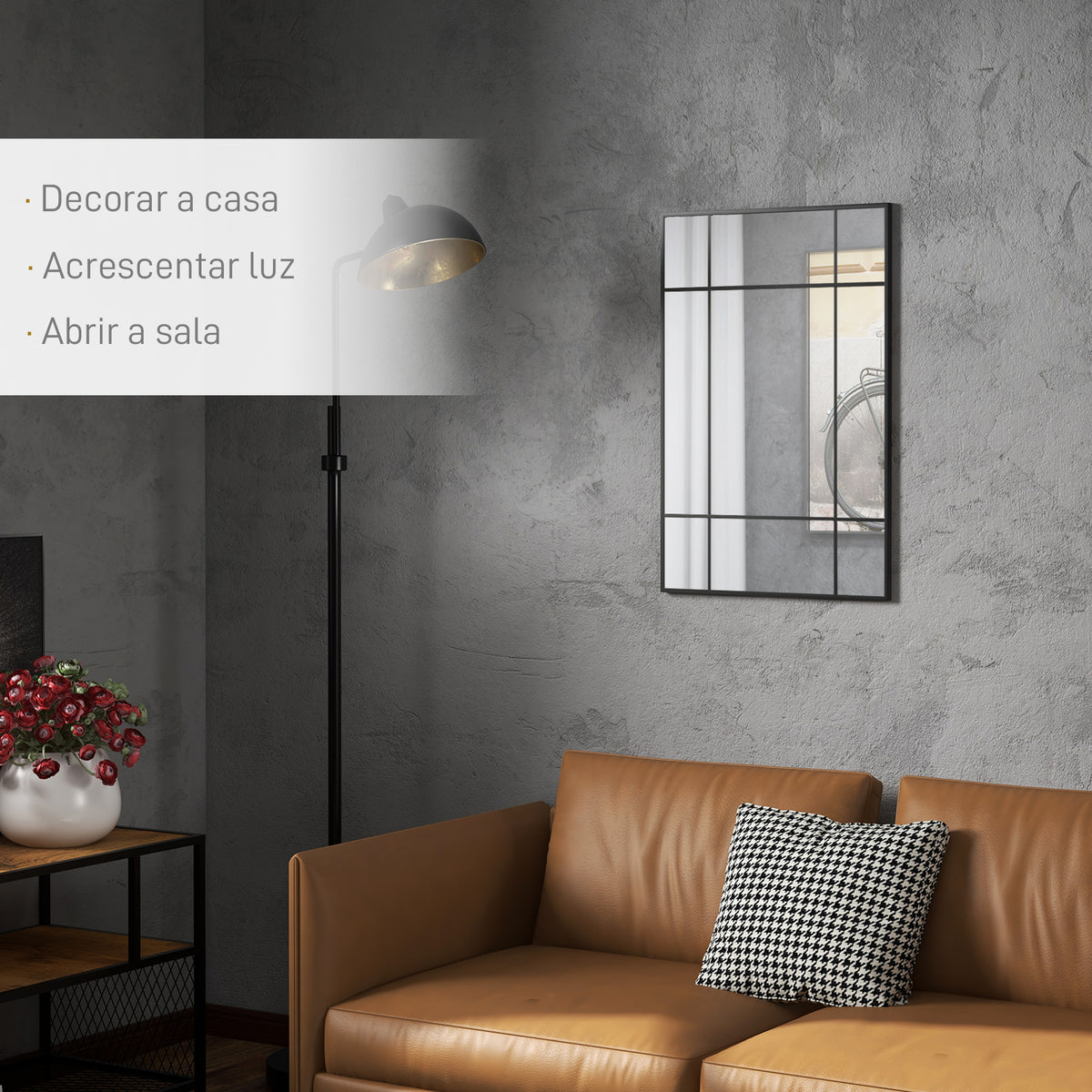 Espelho de Parede Retangular Espelho Estilo Janela 90x60 cm com Moldura de Metal Espelho Decorativo para Sala Quarto Entrada Preto — foto 4