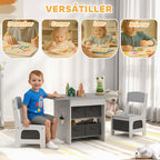 Mesa Infantil com 2 Cadeiras Mesa e Cadeiras para Crianças com 6 Gavetas de Tecido Desenho Estrelas para Meninos e Meninas de 3-8 Anos para Casa Escola Infantil Salas de Aula Cinza Claro — foto 4