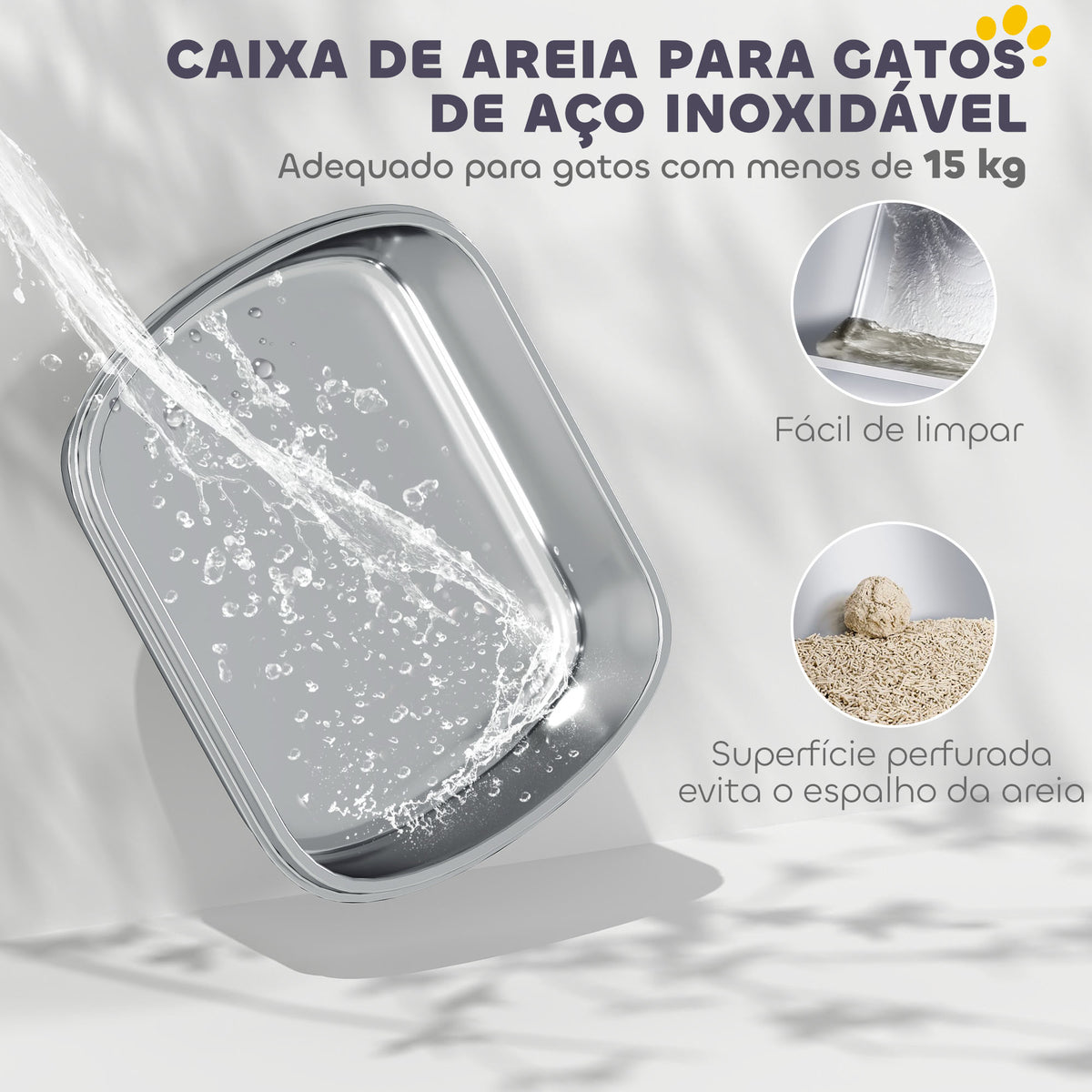 Caixa de Areia para Gatos Coberto Extra Grande Caixa de Areia Fechada com Bandeja em Aço Inoxidável Bordas Altas Pá e Zona para Queda de Areia para Gatos Grandes 53x42x27 cm Cinzento — foto 4