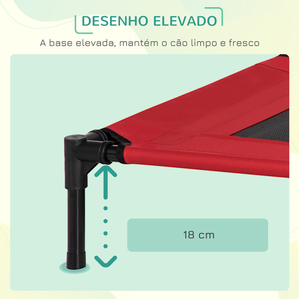 Cama para Animais de Estimação Cama Elevada para Cães Gatos Portátil Tecido Transpirável para Exterior Interior 76x61x18cm Vermelho — foto 5