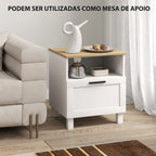 Conjunto de 2 Mesas de Cabeceira Modernas Mesas de Cabeceira com Gaveta Compartimento Aberto Pés de Madeira Mesa Auxiliar para Sala Dormitório 45x38x50 cm Branco — foto 6