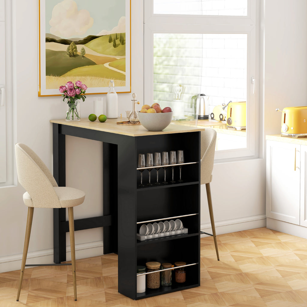Mesa de Bar de Bistrô com 3 Prateleiras com Suporte Estilo Moderno para Cozinha Sala de Jantar Sala de Estar Estrutura de Melamina 112x57x106 cm Preto e Madeira — foto 6