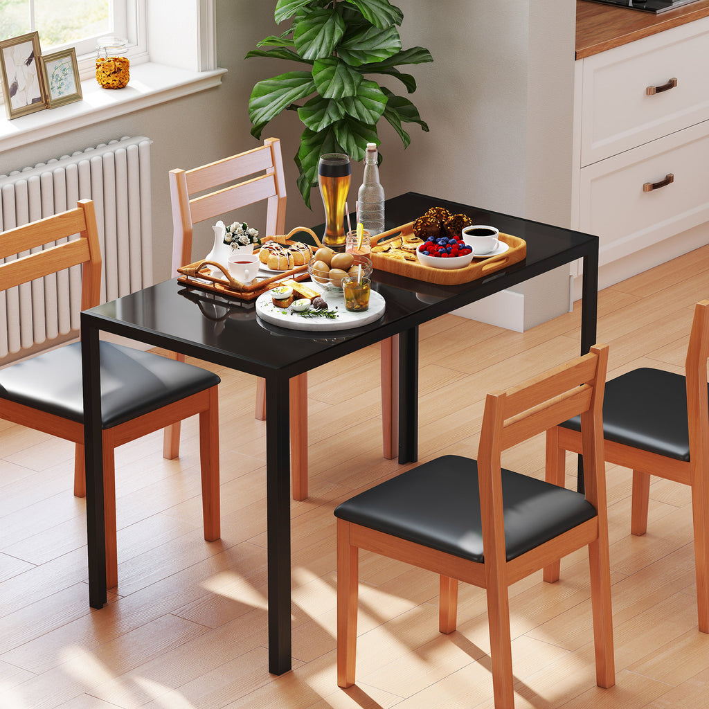 Mesa Sala de Jantar de Cristal Mesa Retangular para 4-6 pessoas com Pés de Metal Multifuncional para Cozinha 120x60x75 cm Preto — foto 2