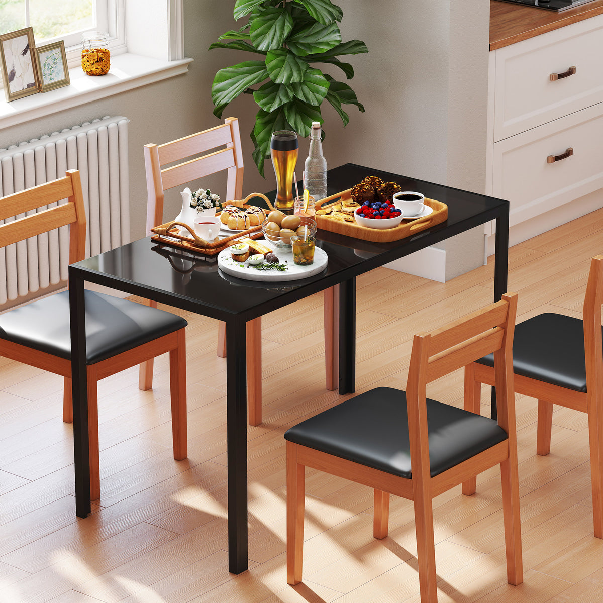 Mesa Sala de Jantar de Cristal Mesa Retangular para 4-6 pessoas com Pés de Metal Multifuncional para Cozinha 120x60x75 cm Preto — foto 2