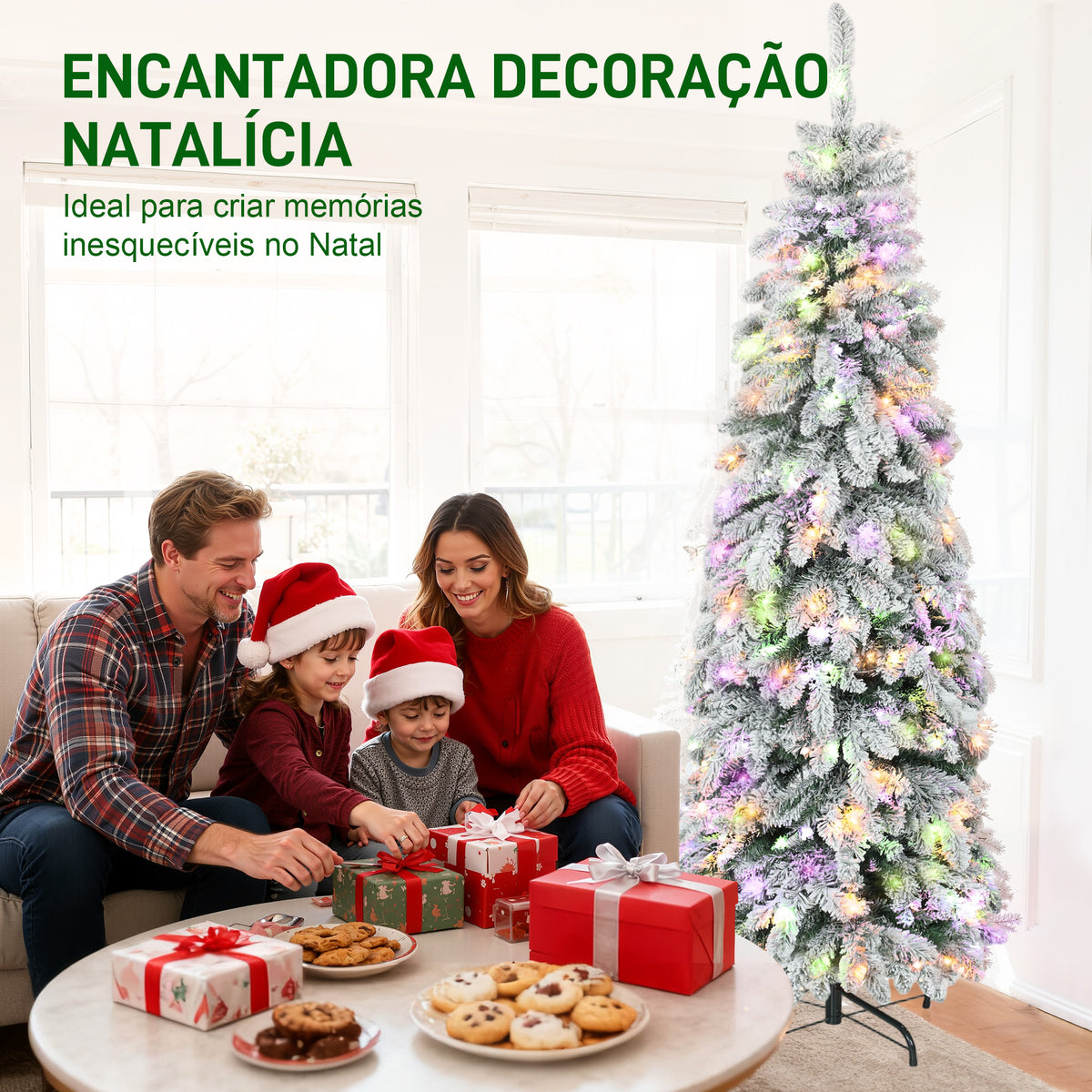 Árvore de Natal Estreita 180 cm Árvore de Natal Nevada com Luzes LED Bicolores Temporizador 11 Modos de Iluminação 540 Ramos Suporte em Aço Montagem Fácil Verde — foto 4