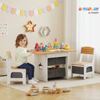 Mesa Infantil com 2 Cadeiras Mesa e Cadeiras para Crianças com 6 Gavetas de Tecido Desenho Estrelas para Meninos e Meninas de 3-8 Anos para Casa Escola Infantil Salas de Aula Madeira e Branco — foto 2