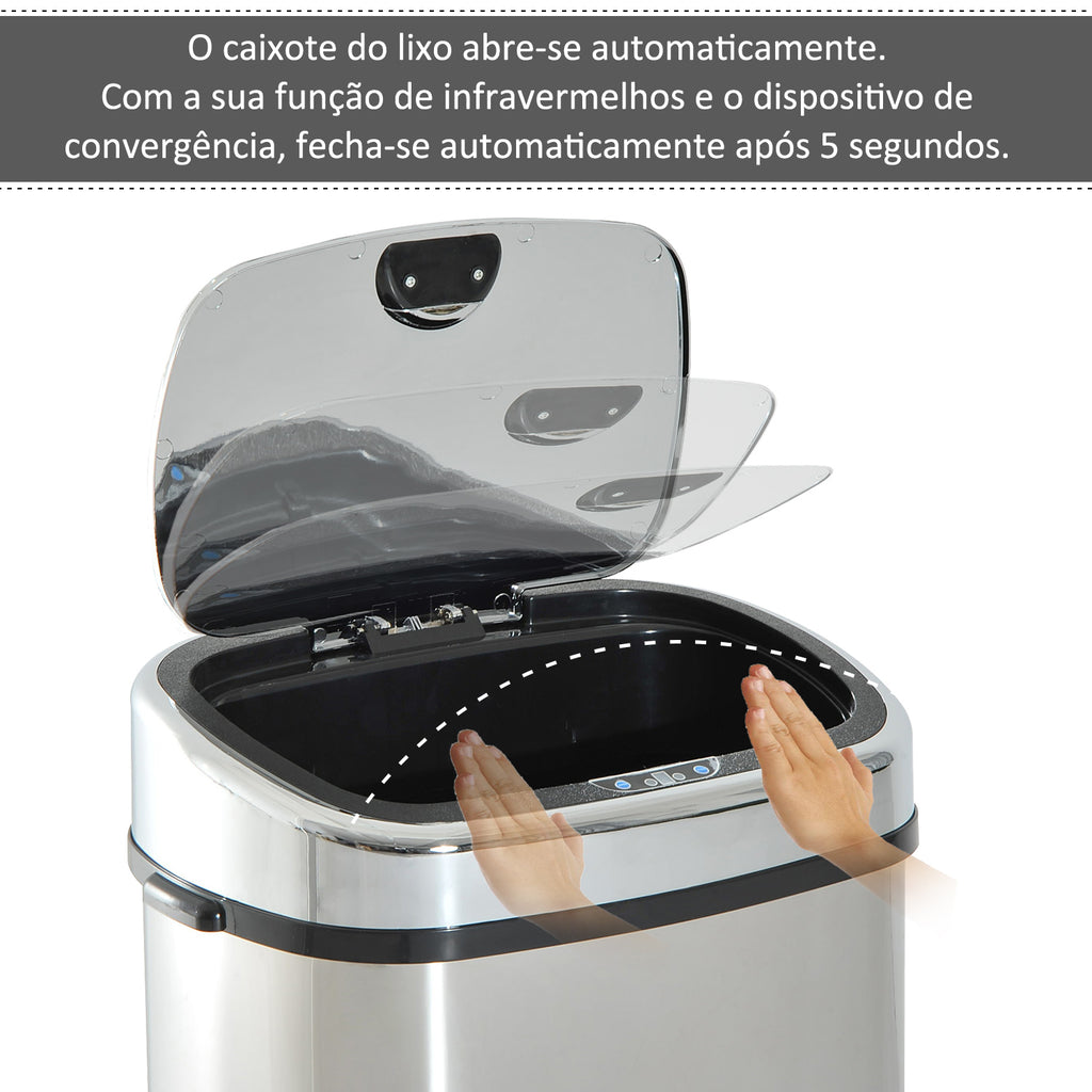 Balde de Lixo Inteligente de Aço Inoxidável 68L com Sensor Infravermelho de Abertura Automática e Contato Manual para Cozinha Dormitório Casa de banho 40,5x29,578cm Prata — foto 6