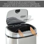 Balde de Lixo Inteligente de Aço Inoxidável 68L com Sensor Infravermelho de Abertura Automática e Contato Manual para Cozinha Dormitório Casa de banho 40,5x29,578cm Prata — foto 6