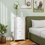 Cómoda para Dormitório Cómoda de Tecido com 4 Gavetas Dobráveis com Frentes de Couro PU e Estrutura de Aço Cómoda para Dormitório 46x30x98 cm Branco — foto 2