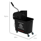 Balde de Limpeza 20L com Rodas e Espremedor Balde para Esfregona com Separador de Água 60x27x70,5 cm Preto — foto 3