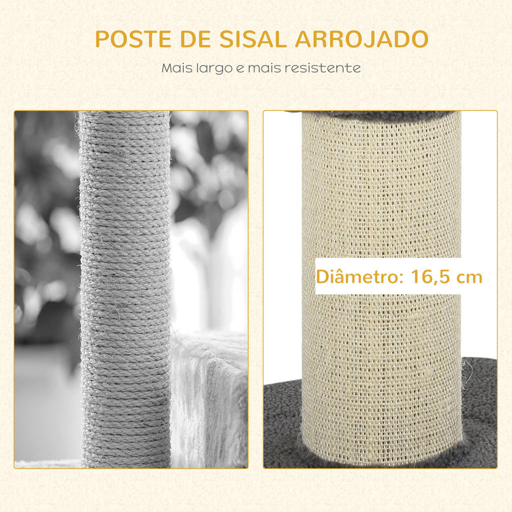 Arranhador para Gatos Altura 91 cm Arranhador para Gatos de 3 Níveis com Ninho Plataforma e Poste de Sisal 45x45x91 cm Cinza — foto 6
