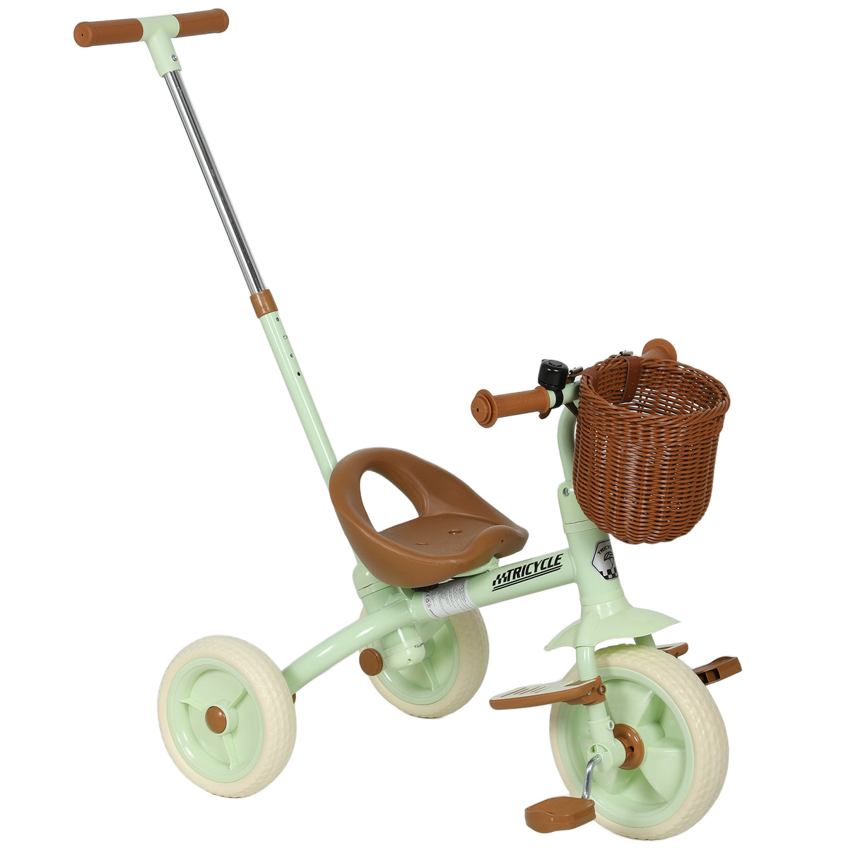 Triciclo para Bebés 2 em 1 Triciclo Evolutivo para Crianças de 2-5 Anos com Barra Parental Ajustável Pedais Antideslizantes Apoio para Pés Rebatível e Cesto 93,5x47x96 cm Verde — foto 1
