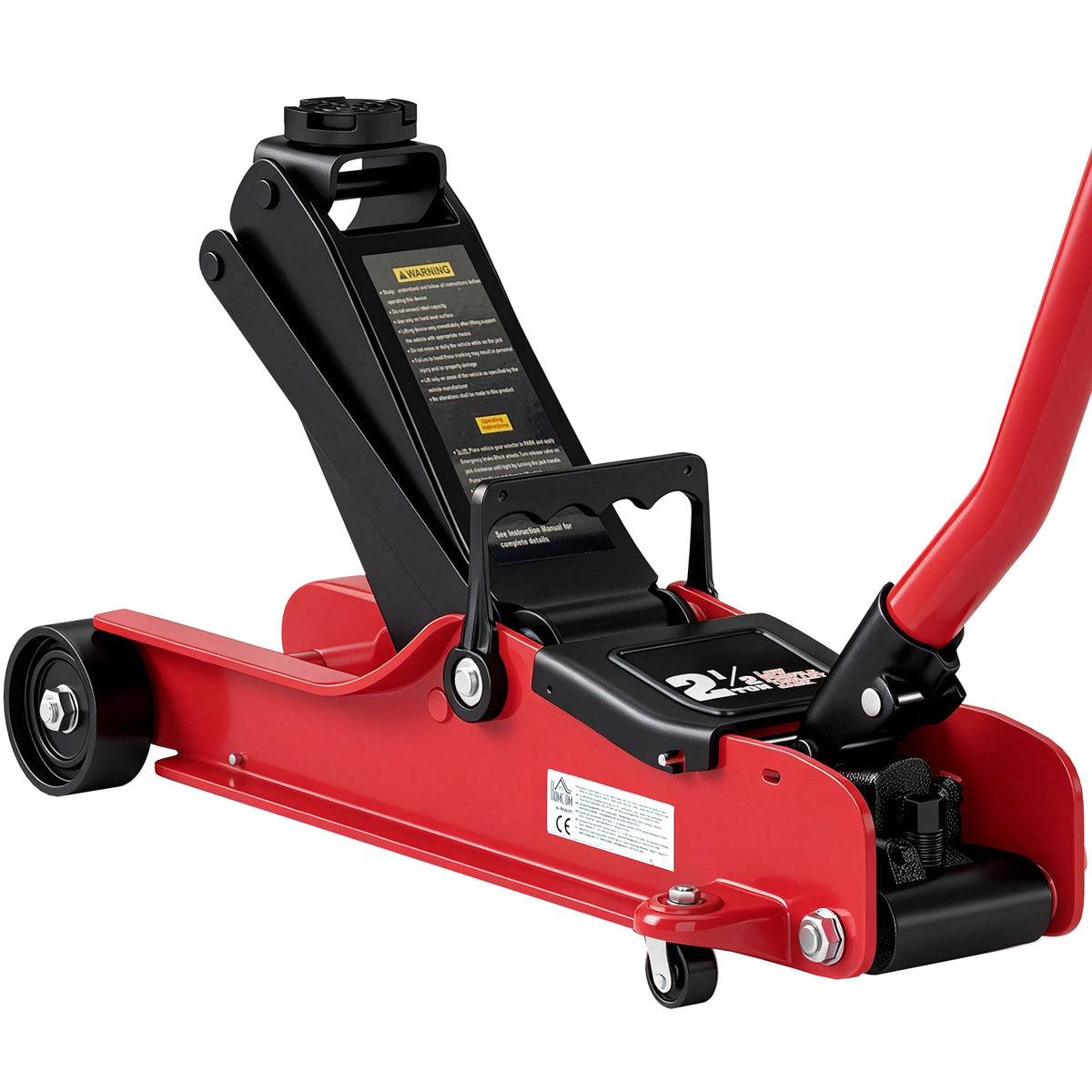 Macaco Hidráulico Macaco Rodante 2,5 Toneladas Perfil Baixo para Carro Elevação 85-380mm Patim em Borracha 90x22x38cm Vermelho — foto 1