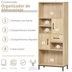 Armário prateleira com 5 compartimentos Gaveta 2 Armários com portas Dispositivo Anti-Tombamento 60x30x150 cm Madeira Natural — foto 4