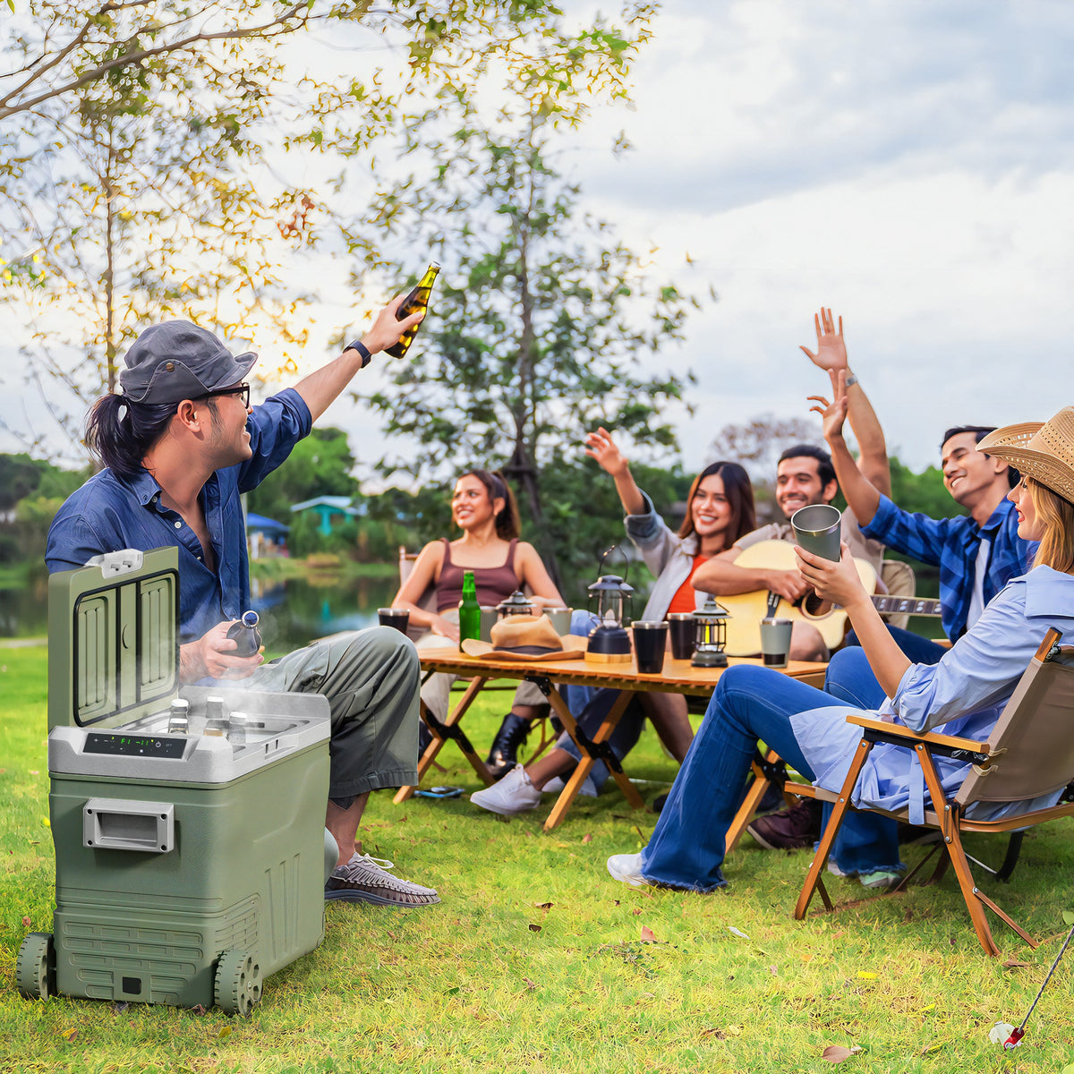 Geleira Portátil Elétrica 45L Geleira de Carro -20℃ a +20℃ 12V/24V Mini Geleira com Rodas Compressor e Ecrã LED Tátil para Casa Campismo Viagens Automóvel 64,5x43,5x53 cm Verde — foto 2