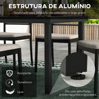 Mesa de Jardim Retangular Mesa de Exterior para 8 Pessoas com Bancada de Ripas e Estrutura de Alumínio para Terraço Balcão 190x90x74 cm Preto e Madeira — foto 5