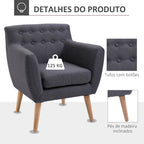 Poltrona de Sala de Estar Poltrona para Dormitório com Apoio para os Braços e Pés de Madeira Sofá Individual Carga 125 kg para Escritório Sala de Estar 68x58,5x76 cm Cinza Escuro — foto 4